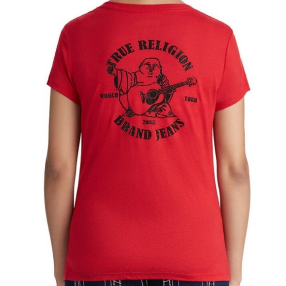 True Religion Happy Buddha embellished red shirt. - Picture 4 of 8